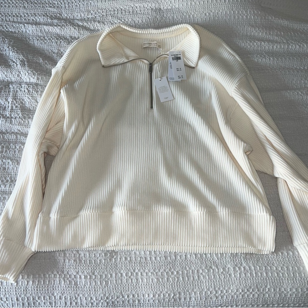 Abercrombie & Fitch Cream Ribbed Half-Zip Pullover Sweater